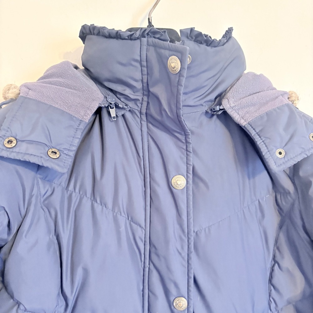 Betsey Johnson Puffer Jacket Blue Faux Fur Trim Hood Down Fill Small - Picture 12 of 16